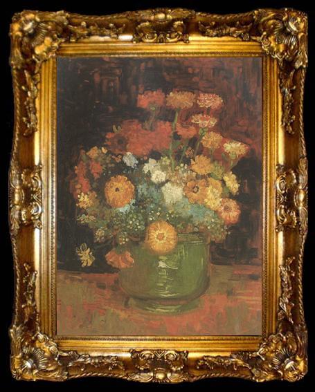 framed  Vincent Van Gogh Vase with Zinnias (nn04), ta009-2